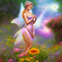 bright fairy in a flowery landscape