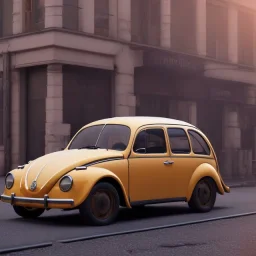 an old volkswagen car ultra realistic,wide body , rally concept, 4k ,on street,8k resolution, high-quality, fine-detail, parked in crowded city winter wide body