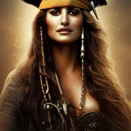 best quality, realistic lighting, masterpiece portrait of Penelope Cruz from pirates of the Caribbean, details, light dusting of freckles, shot from above, simple chain hauberk, warhammerVector art matte painting digital illustration 3D shading CryEngine Behance HD 3Delight