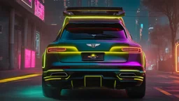 Bentley Bentayga ultimate tuning Mansory Cyberpunk 2077 neon Style Rear View, Super Detailed, desktop wallpaper, 4K