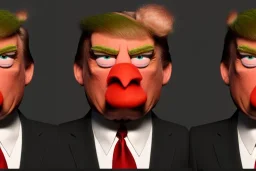 Angry muppet trump in a suit with a spray tan, No tongue