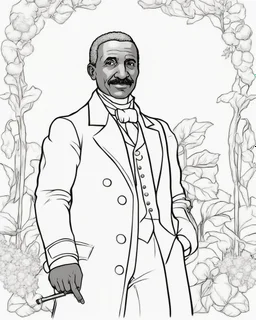 Outline art for coloring pages with George Washington carver, white background, sketch style, only use black outline, white background, no shadows and well and clear outline