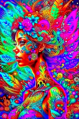 (masterpiece, top quality, best quality, official art, beautiful and aesthetic:1.2), (1girl:1.3), extremely detailed,(fractal art:1.1),(colorful:1.1)(flowers:1.3),highest detailed,(zentangle:1.2), full body, (abstract background:1.3), (shiny skin), (many colors:1.4), ,(earrings), (feathers:1.5),