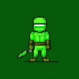 a pixel art-style, simple 32-bit Ninja with a green outfit