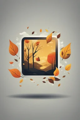 square logo , landscape with leaf fall, flying leaves