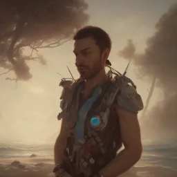 8k resolution concept art portrait by Greg Rutkowski, man relaxing by the beach