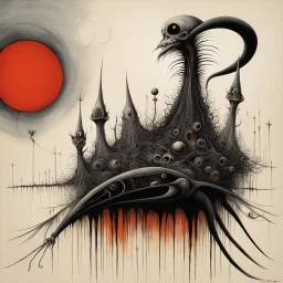 by Gerald Scarfe and Alexander Jansson, oddball daydream, fear is all you know, eclipses were made to be broken, phobia, abstract surrealism, moody, sinister, profound, dramatic, high resolution, creepy, pen and ink illustration, horror, by H.R Giger