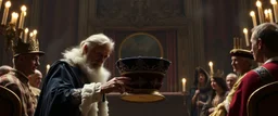 merlin the magician saws the queens hat before the court