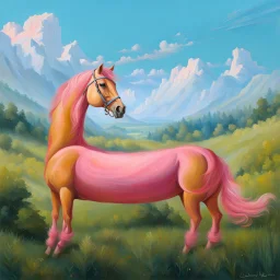 a pink horse like a 19th painting