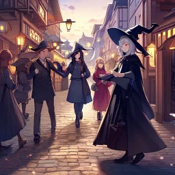  streetMarket in the night, cute witch, town,