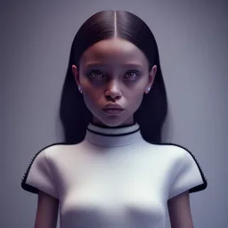 Celebrity Jenna ortega, wednesday make up, wednesday black dress, wednesday hair, addams family wednesday style, hyper detail, octane render, unreal engine 5, photorealistic, 8k resulation