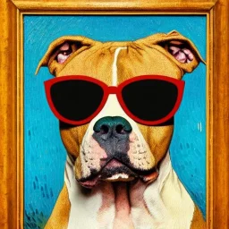 Portrait of a pitbull wearing sunglasses by Van Gogh