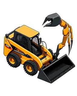 skidsteer with scorpion claws attachment and stinger tail, 3d cartoon proportions, isometric Digital painting