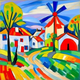 A white village with windmills painted by Alexej von Jawlensky