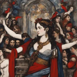 [art by Jean-Paul Riopelle] Circe the incredible nymph with lovely braids in Sistine Chapel, she is surrounded by cardinals in the conclave