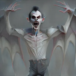 a vampire with arms outstretched viewed from the side photorealistic