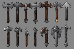 Here's some more culturally-flavored axe designs for Ancardian homebrew shenanigans! While there are fantasy-stylings for each type associated with each culture, these are all meant to be practical and functional axes, with most of them being strongly influenced by one-handed and big battleaxes that existed in historical cultures. Quite a few of these are not strictly axes, but would effectively use the stats for a one or two-handed axe in 5e rules. I'm especially a fan of that Gnollish Axe-Club
