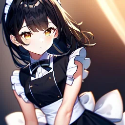 Girl, high quality, detailed, black hair, golden eyes, maid,