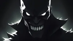 Badass Shadow man with sharp glowing white eyes and sharp shadow teeth
