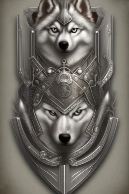 silver steampunk husky viking shield crest