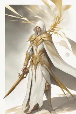 High elf time wizard wearing gold hemed white cloak