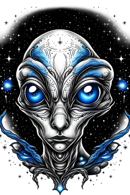 Front Face of Alien, Galaxy, Milky way, Flying source, Tattoo