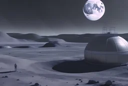 view of planet from a moon base, desaturated
