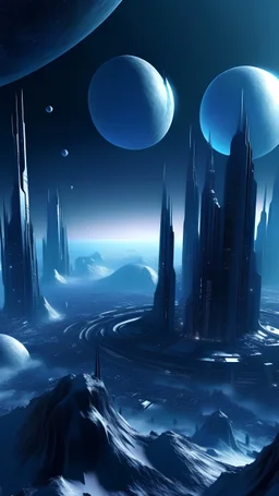 sci fi planet, busy city, futuristic glacia