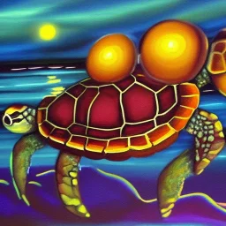 Oil painting style turtle and night scene