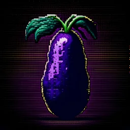 Highly detailed high quality pixelated art giant eggplant emoji, graphic design, dark aura background