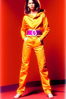 year 1998 women fashion. Straight light suit, low waist straight light suit Combat pants, t-shirt, new kind of hoodie with tippet that continues to the hood! recycled denim straight, lilac, plum, orange, terracotta, red, light yellow, lion yellow, pink, dark blue, beige. Sturgeons vulgarizes-print. wide belt. Partly latex or leather. Kylie Monologue, Tyre Banks. Bridget Jones, Missy Elliot, Jennifer Lopez.