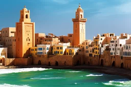 image taken of jaffa, by the sea shore, old stunning buildings, 4k, masterpice, award wining picture, realistic, higly detailed, in style of city of numemor from lord of the rings,