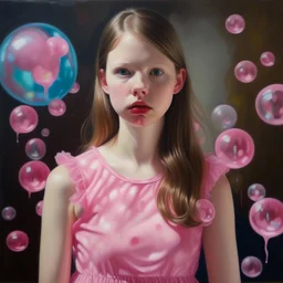 Glass painting of Mia goth, Cotton candy dress,rosy cheeks