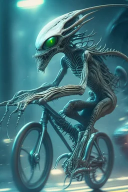 Alien riding a bike ,highly detailed, artstation, sharp focus,4k