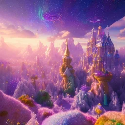 blue gold and violet landscape with multicolored crystals falling from the sky, full of details, smooth, bright sunshine，soft light atmosphere, light effect，vaporwave colorful, concept art, smooth, extremely sharp detail, finely tuned detail, ultra high definition, 8 k, unreal engine 5, ultra sharp focus