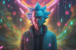 Rick in 8k realistic anime artstyle, neon effect, Rick and morty them, close picture, rain, fantasy world, intricate details, highly detailed, high details, detailed portrait, masterpiece,ultra detailed, ultra quality