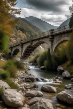 puente medieval sobre un rio en la montaña