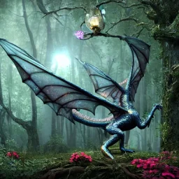 beautiful, stunning baby dragon, iridescent wings, glittery scales, forest, globes of light, flowers, 8k resolution, 3D octane render, intricate, sharp, crisp, digital art, detailed matte, volumetric lighting George Grie, Anne Dittman, Anne Stokes, Lisa Parker, Selina French, greg rutowski