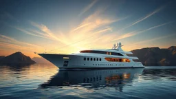 create a photo ,The description should capture the elegance of the luxury modern ship at closeup, the beauty of the surrounding landscape,16 by 9