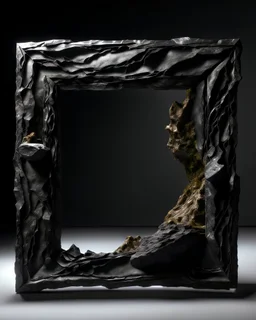 thin frame made out of sharp dark rock, frontal view