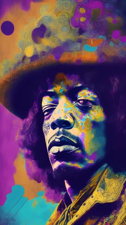 Jimi Hendrix in kings heath Birmingham York road epic detail psychedelic sixties digital style art