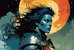 create an ethereal, otherworldly anthropomorphic female warrior , in the comic book art style of Mike Mignola, Bill Sienkiewicz, and Jean Giraud Moebius, with highly detailed fur and feminine facial features , finely inked , dramatic natural lighting