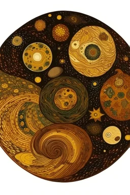 A brown outer space with magnetic asteroids designed in German folk art painted by Vincent van Gogh