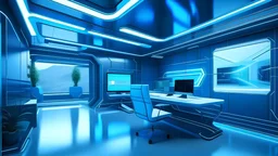 Futuristic office with blue shades