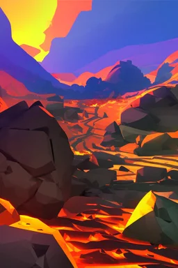 an inferno landscape with rocks cell shading