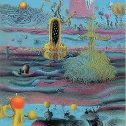 sureal landscape in microcosm with planctonic creatures by yves tanguy and dr seuss