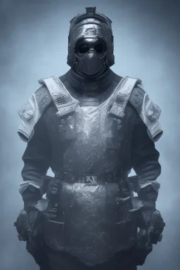 All Black Russian soldier, wearing high tech mask, white smoke, dark, rage, sorrow, high definition, ultra 8 k, volumetric lighting, blue fire, fog