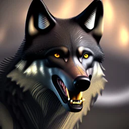 black alpha wolf baring teeth photorealistic