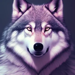 Wolf, white, hyperrealism, masterpiece, expert, 8K, sharp focus, cinematic lighting, pink, green, blue, pastel