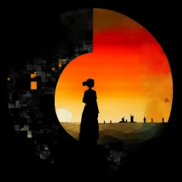 silhouette of woman, black hole sunset, by VS Gaitonde, abstract art, by Wassily Kandinsky,